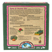 Back of Rose & Flower Mix 4-8-4 box showing guaranteed analysis, ingredients, and application rates.
