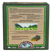 Back of Bio-Turf 8-3-5 box showing guaranteed analysis, ingredients, and application rates.