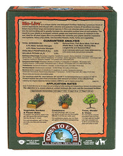 Back of Bio-Live 5-4-2 box showing guaranteed analysis, ingredients, and application rates.
