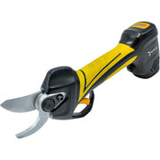 Cordless pruner with 35mm cut capacity, featuring a black and yellow ergonomic design.
