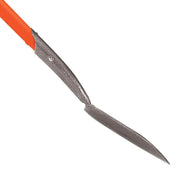 Closeup of pointed reinforced tip on Caprock irrigation shovel blade.