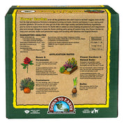 Back of Flower Garden 2-6-5 box showing guaranteed analysis, ingredients, and application rates.