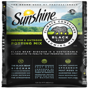 Sunshine Black Bear Indoor and Outdoor Potting Mix bag with biochar additive callouts.