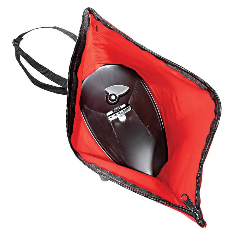 Top-down view inside the Earthway bag spreader showing the rotary distribution mechanism.