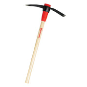 Corona pick mattock alternate angle showing hickory handle and red grip.