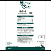 Nature Safe 5-6-6 Starter Fertilizer: 50 lb bag, OMRI Listed, derived from meat & bone meal, blood meal, and langbeinite.
