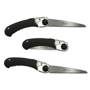 Folding pruning saw with black handle, 5-inch blade.
