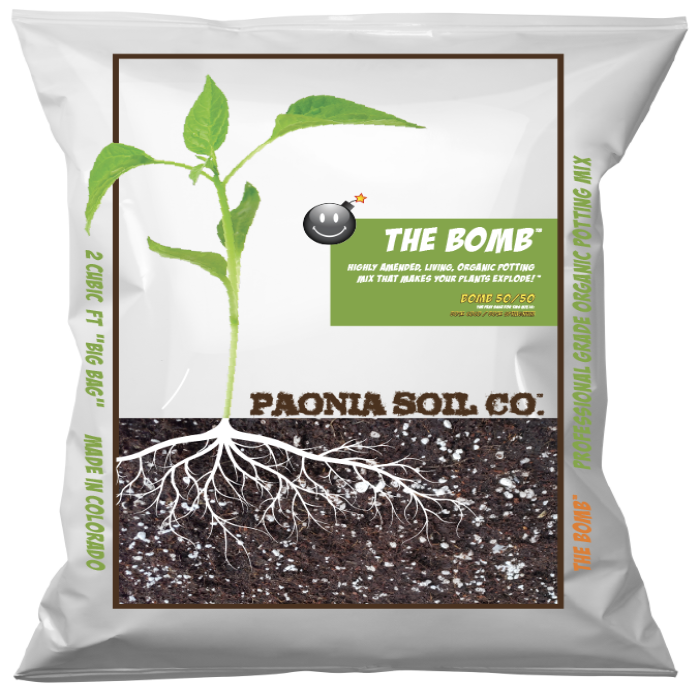Paonia Soil Co.'s The Bomb: 2 cubic ft. professional-grade organic potting mix for explosive plant growth.

