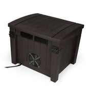 Dark brown plastic aeration system with a fan and vents, for pond or water feature.
