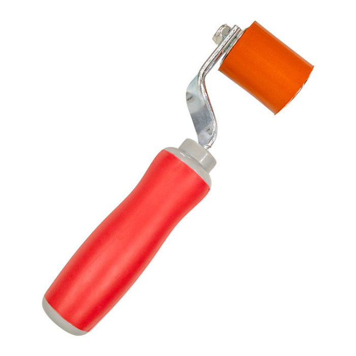 QuickSeam silicone roller with red handle and orange silicone wheel for precise seam sealing.
