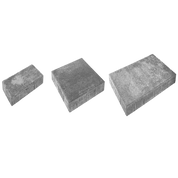 Three gray concrete paving stones of varying sizes, shown against a black background.
