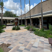 City Stone Rectangle pavers, 12x24 inch, 60mm thick, creating a modern outdoor space.
