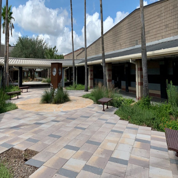 City Stone Rectangle pavers, 12x24 inch, 60mm thick, creating a modern outdoor space.
