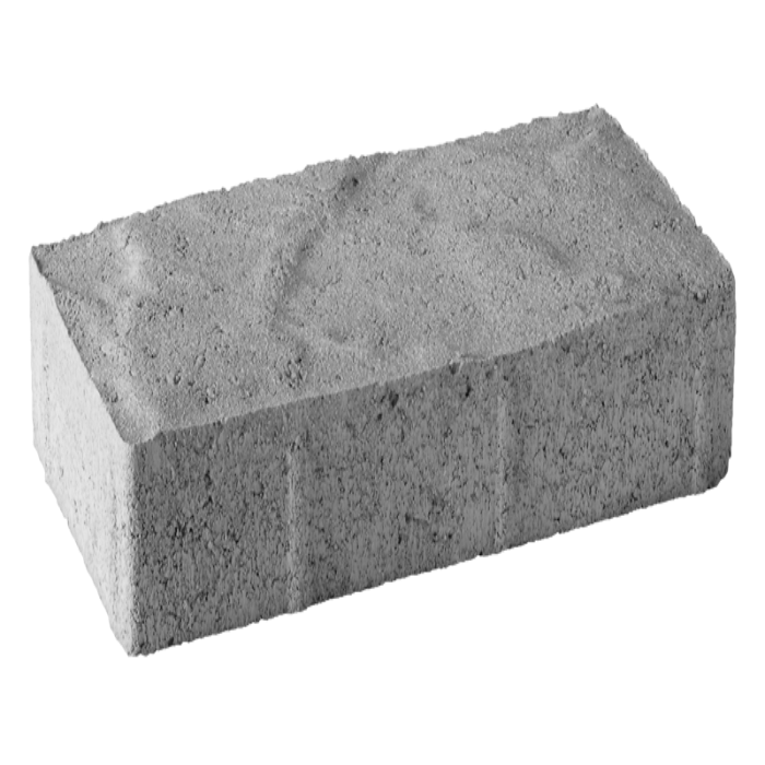 Gray concrete paving stone, rectangular shape, textured surface.
