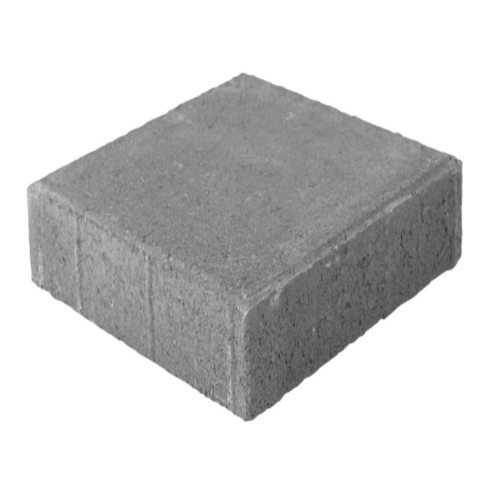 Gray concrete paver, 12x12 inch square, 60mm thick.
