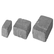 Gray concrete paving stones in various sizes, ideal for landscaping projects.
