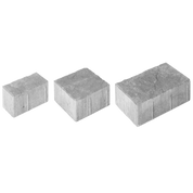 Three gray concrete pavers of varying sizes, ideal for landscaping projects.
