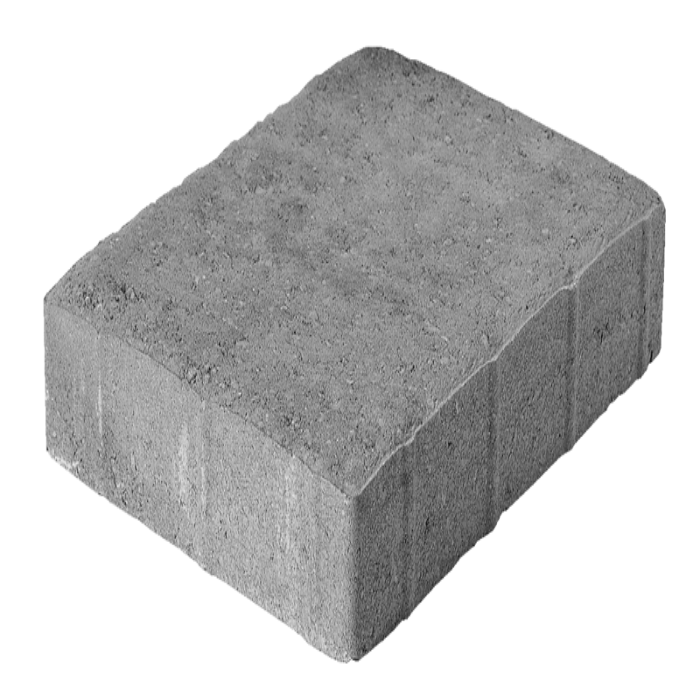 Gray concrete paving stone, rectangular shape.
