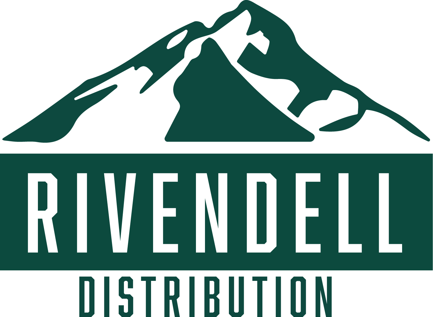 Rivendell Distribution logo: dark-green mountain graphic above company name in white sans-serif font.
