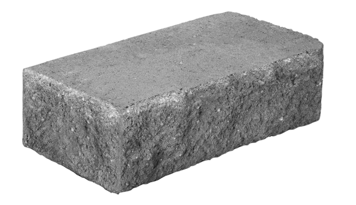 Gray concrete corner block, 6 inches, rough texture.
