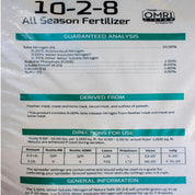Nature Safe 10-2-8 All Season Fertilizer: 10% Nitrogen, OMRI Listed, slow-release formula for 7-8 weeks green-up.
