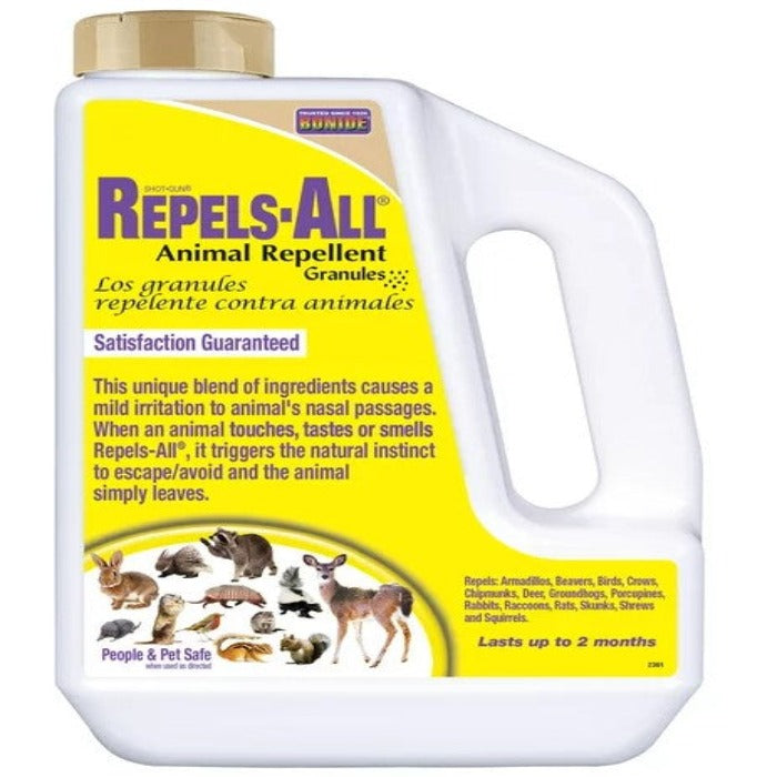 Bonide Repels-All Animal Repellent Granules: 2-month lasting repellent for various animals; people & pet safe when used as directed.
