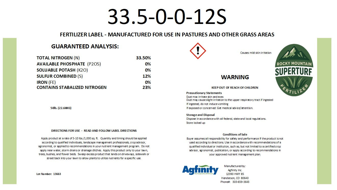 NitroLock Fertilizer 33.5-0-0-12S — granular fertilizer.