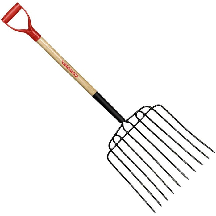 Corona 10-Tine Ensilage Fork with wood handle for efficient feed handling.
