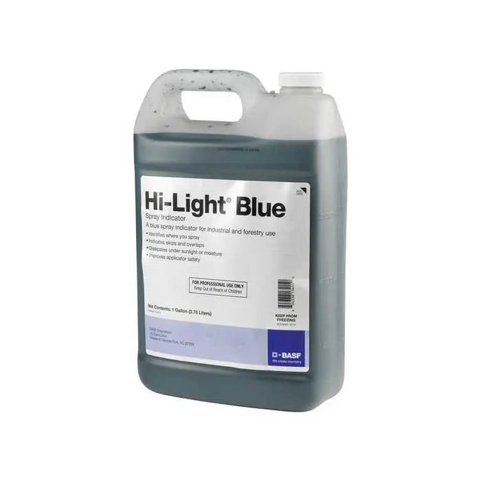 BASF Hi-Light Blue: 1-gallon spray indicator for industrial & forestry use.  Identifies spray coverage, skips & overlaps; improves applicator safety.

