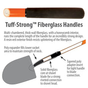 Tuff-Strong fiberglass handle diagram showing multi-chambered honeycomb interior and resin veil exterior.