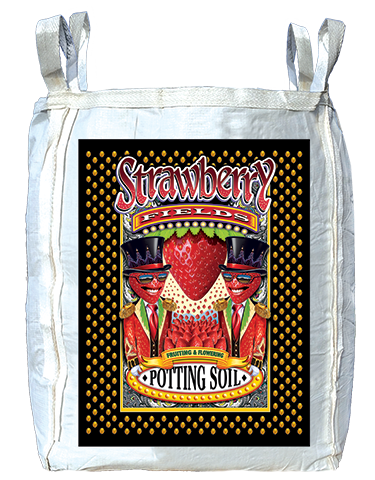 Potting soil bag featuring whimsical strawberry characters; ideal for planting and flowering.
