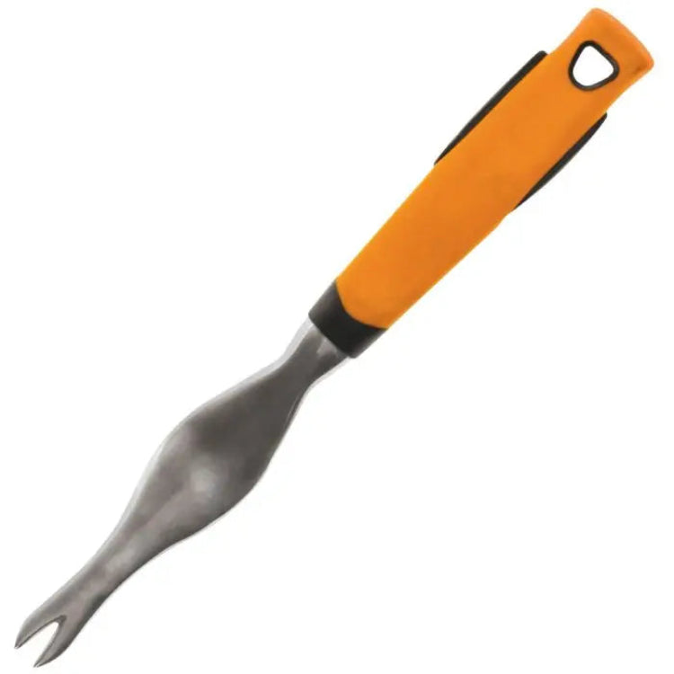 AM Leonard hand weeder alt angle showing v-shaped fork tip for extracting weed taproots.