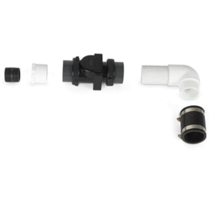 skimmer discharge kit:  PVC pipes, valve, and coupling for pool maintenance.
