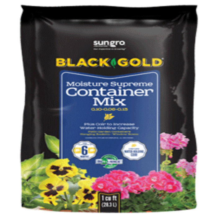 Sungro Black Gold Moisture Supreme Container Mix: 1 cu ft (28.3L) bag, plus coir for increased water retention, ideal for containers, hanging baskets & window boxes.
