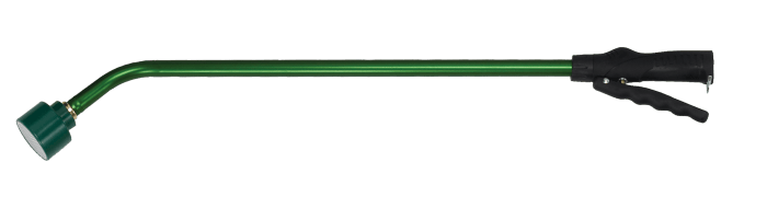 Green metal watering wand with adjustable nozzle, ideal for precise plant watering.
