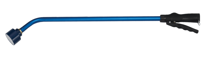 Blue metal 30-inch rain wand with adjustable nozzle for effortless watering.
