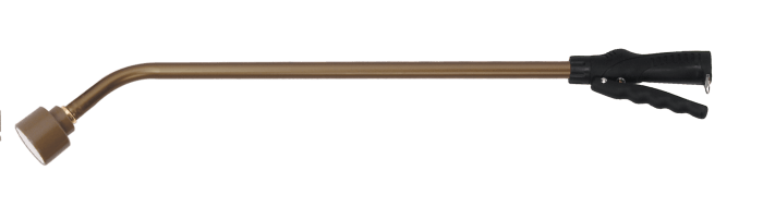 Long bronze-tone rain wand with ergonomic grip for comfortable watering.
