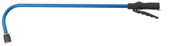 Dramm Touch 'n Flow Pro 36-inch hanging basket rain wand: blue aluminum, ergonomic grip, easy watering.
