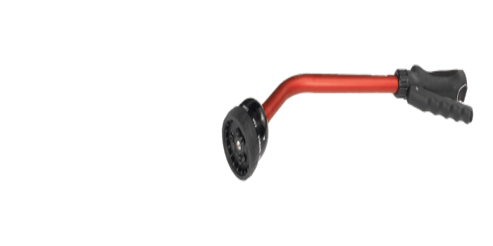 Dramm 16 Inch Kaleidoscope Rain Wand: Red aluminum wand with adjustable nozzle for precise watering.
