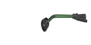 Green metal garden watering wand with ergonomic grip.
