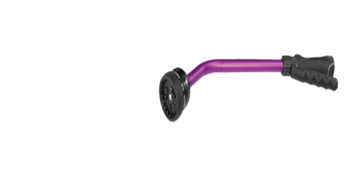 Purple 16-inch watering wand with adjustable nozzle and ergonomic grip.
