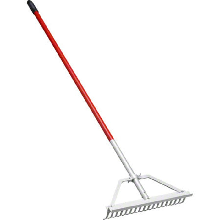 Corona Aluminum Landscape Rake with red handle, aluminum head for efficient yard work.
