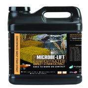 Pond treatment concentrate in a gallon jug; barley straw extract for clear water.
