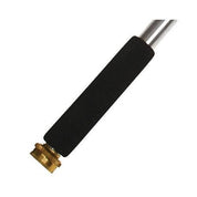 Aluminum handle with a comfortable foam grip and brass connector.
