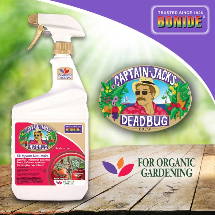 Bonide Captain Jack's Dead Bug Brew ready-to-use insecticide for organic gardening; kills bagworms, borers, beetles & more.
