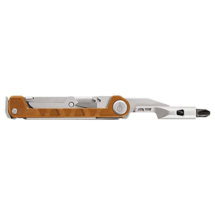 Gerber Armbar Drive multi-tool with bronze aluminum handle and stainless steel blades.
