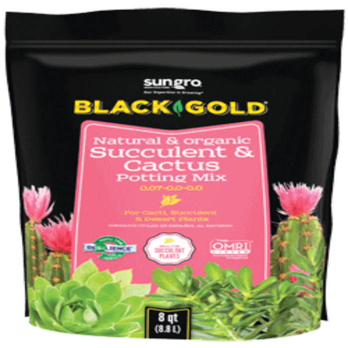 Sungro Black Gold Natural & Organic Succulent & Cactus Potting Mix, 8 qt (8.8 L), for cacti, succulents & desert plants.
