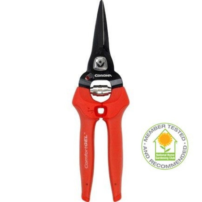 Corona ComfortGEL Floral Snips: red handles, black blades, member-tested & recommended.
