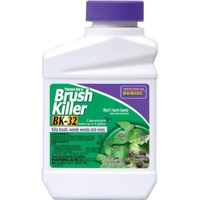 Brush killer concentrate, effective on brush, weeds, and vines;  one application provides results.
