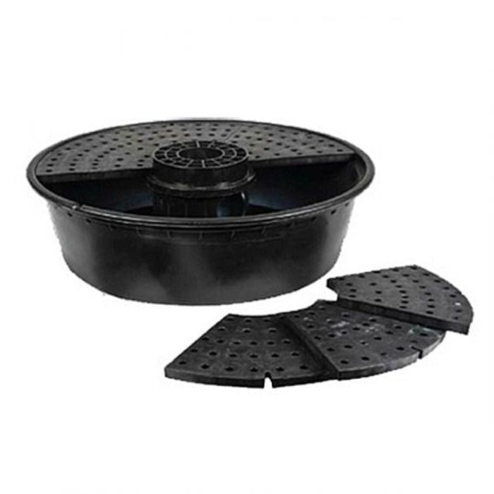 Little Giant 36-inch Disappearing Waterfall Basin: Black plastic pond basin with 3-piece, perforated liner for easy installation.
